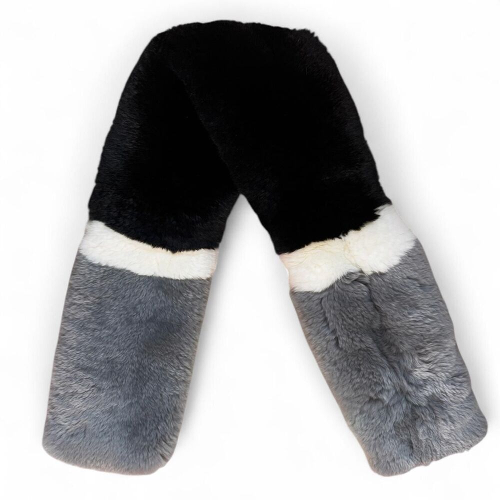 Real rabbit fur grey and black keyhole scarf
